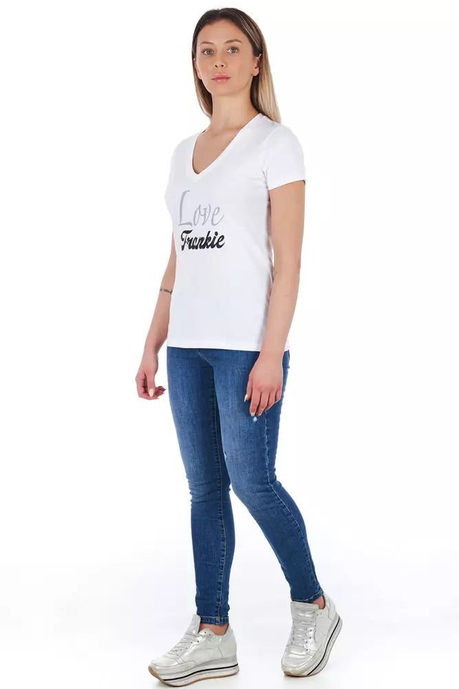 Elegant V-Neck Tee with Chic Front Print