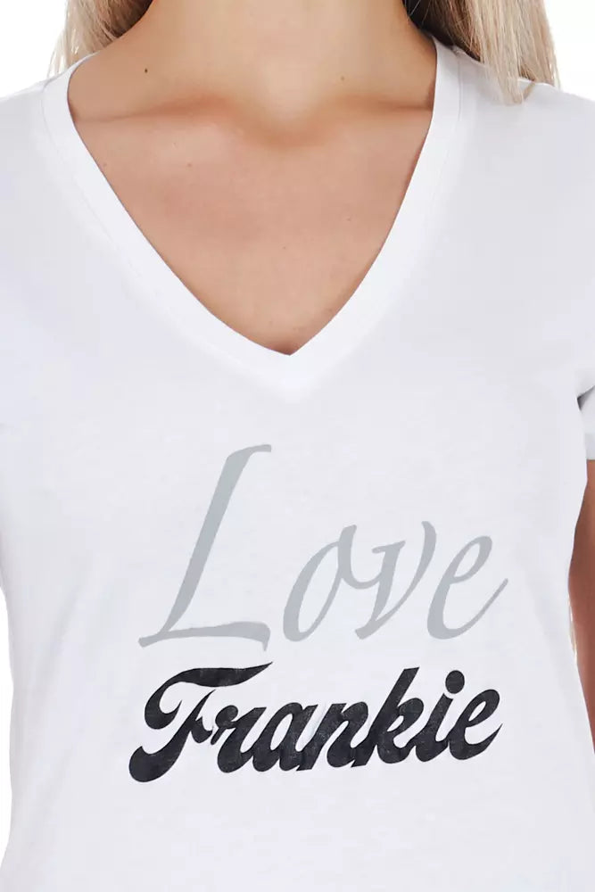 Elegant V-Neck Tee with Chic Front Print