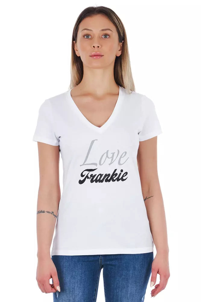 Elegant V-Neck Tee with Chic Front Print