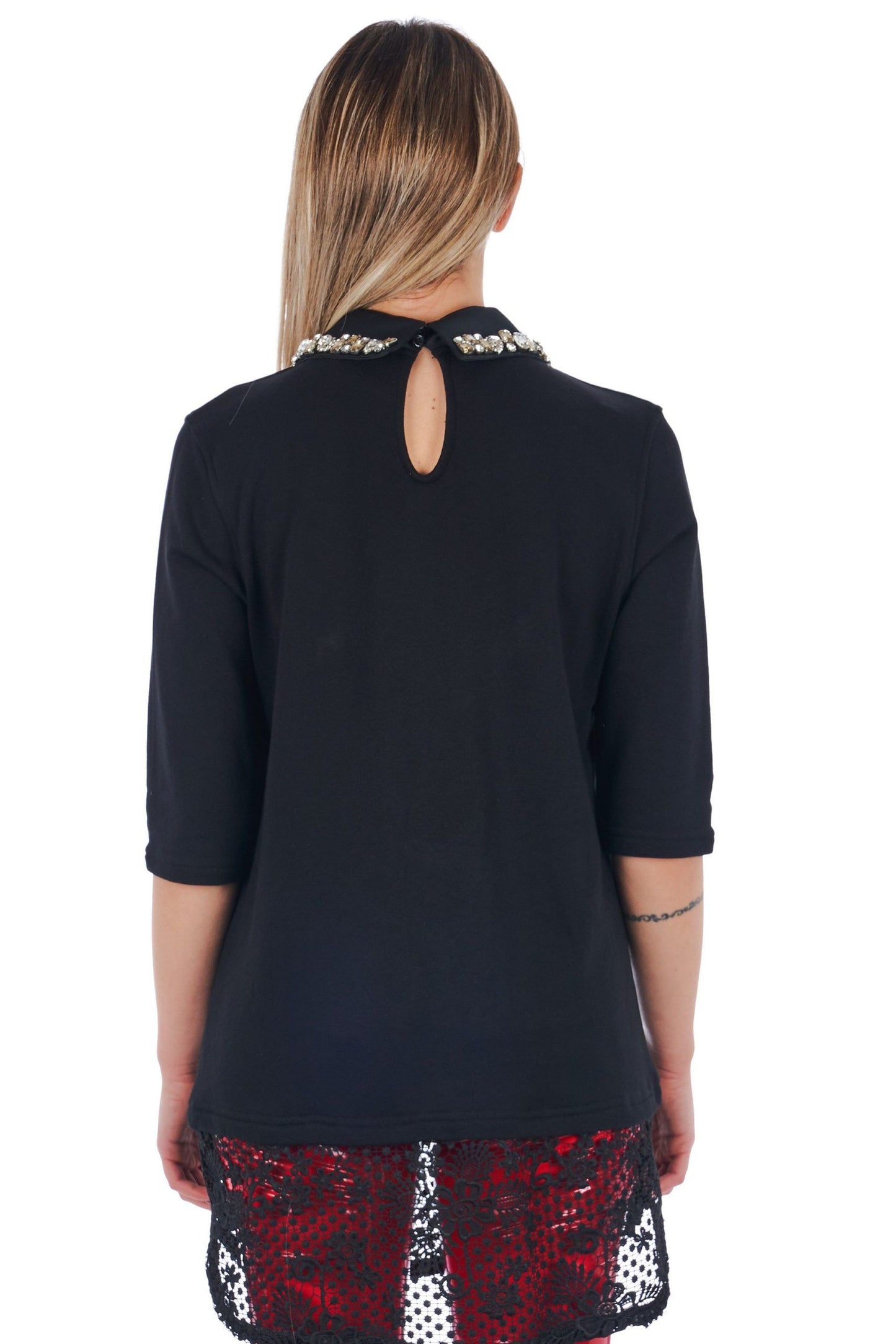 Elegant Jewel Collar Sweatshirt