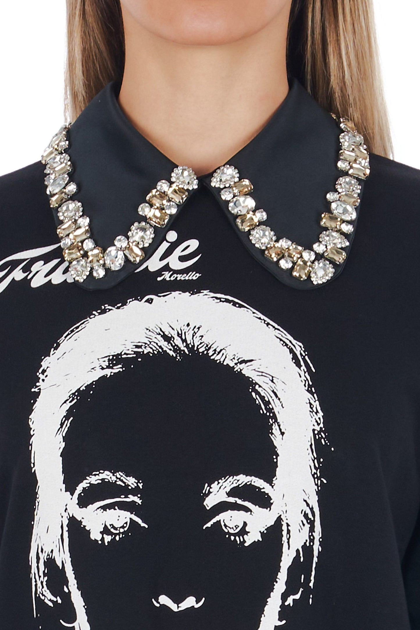 Elegant Jewel Collar Sweatshirt