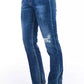 Blue Cotton Blend Worn Wash Jeans