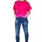Chic Worn Wash Denim Jeans for Sophisticated Style
