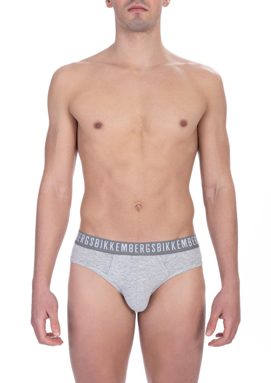 Sleek Gray Cotton Bi-Pack Briefs for Men