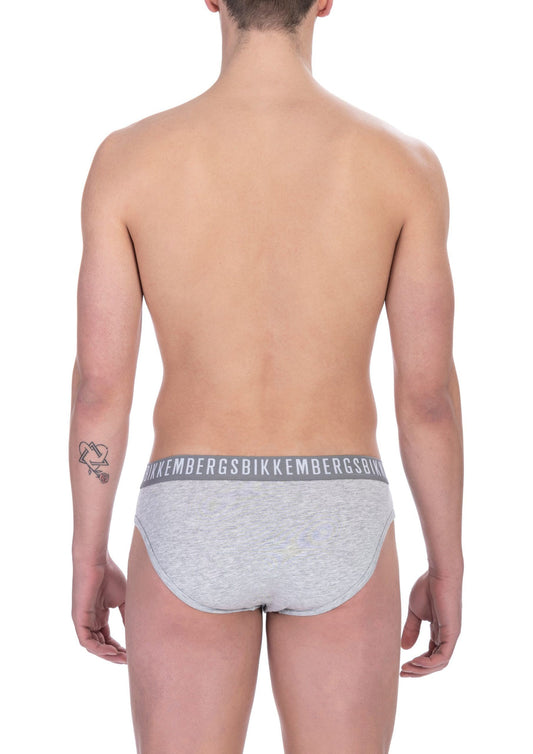 Sleek Gray Cotton Bi-Pack Briefs for Men