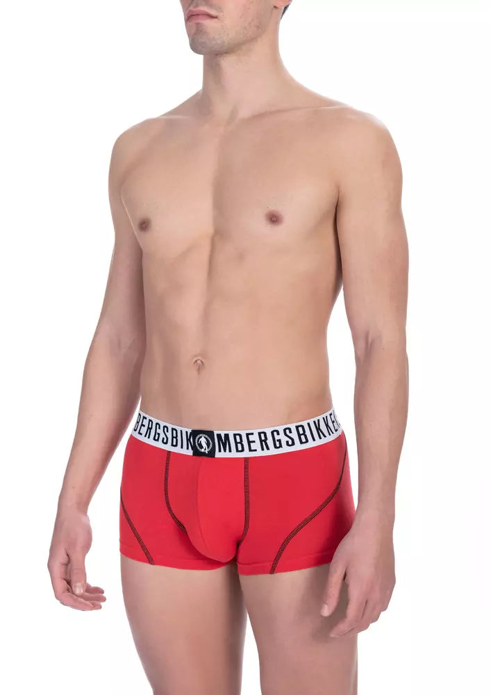 Chic Red Cotton-Elastane Men's Trunks Duo