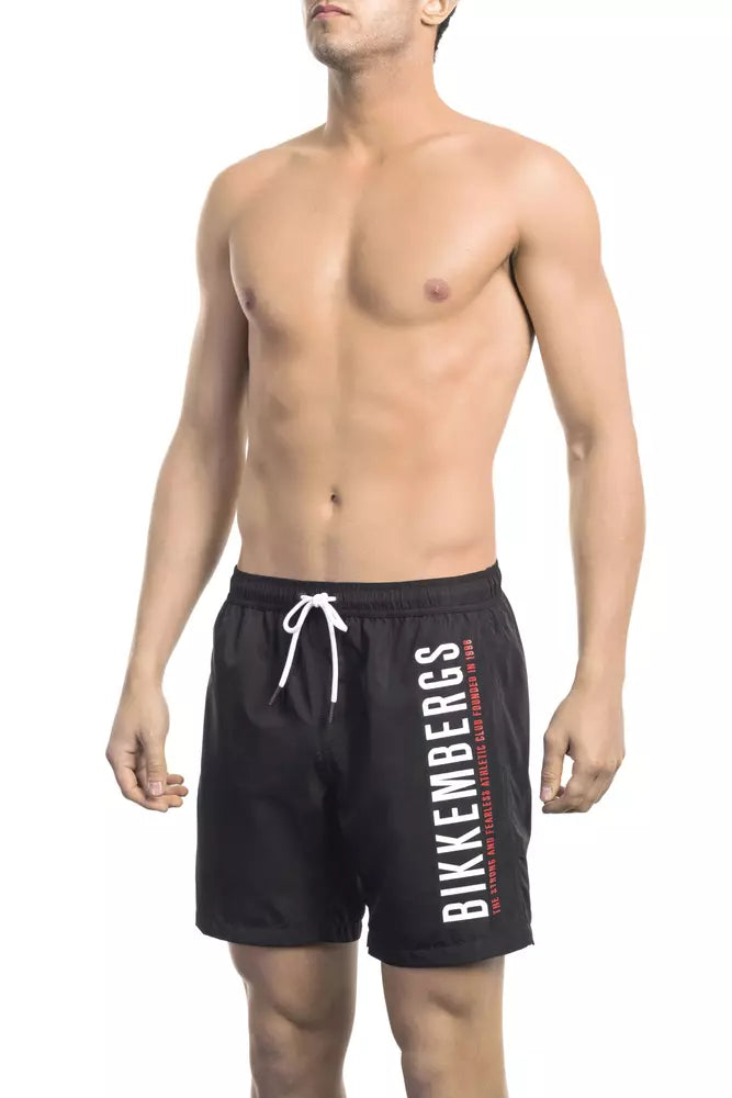 Sleek Black Swim Shorts with Side Print