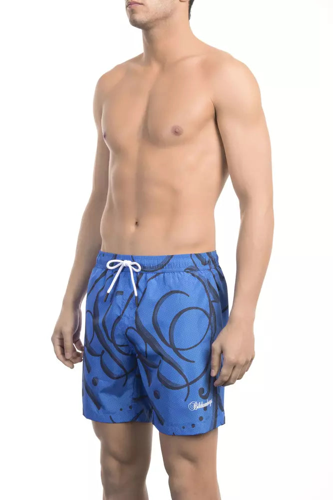 Elegant Blue Printed Swim Shorts