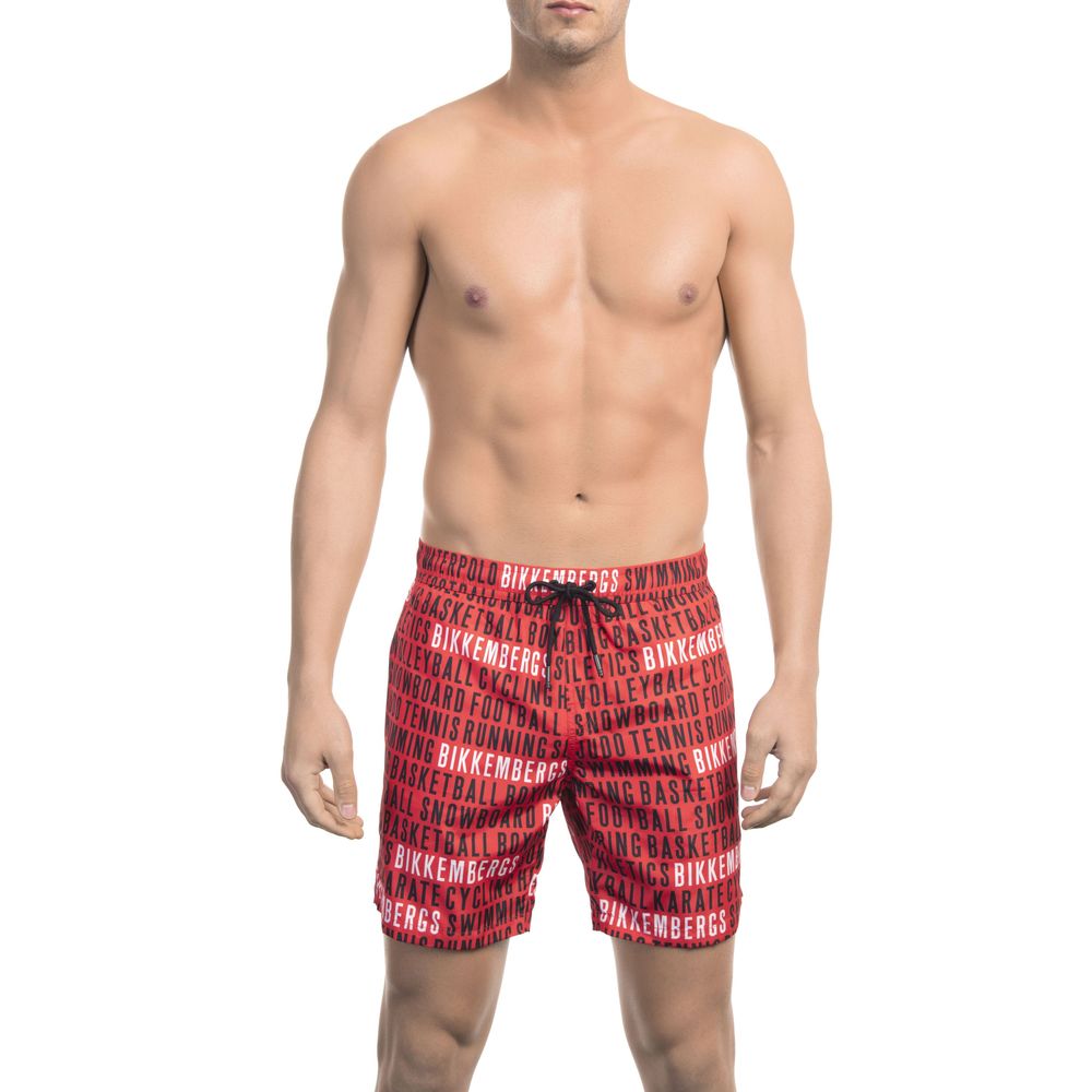 Red All-Over Print Swim Shorts