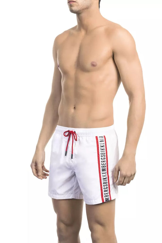 Elegant White Swim Shorts with Iconic Tape Detail