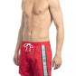 Sleek Red Tape-Trim Swim Shorts