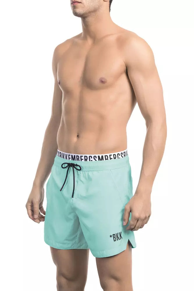 Elegant Light Blue Swim Shorts with Branded Band