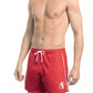 Sleek Red Swim Shorts with Dynamic Front Print