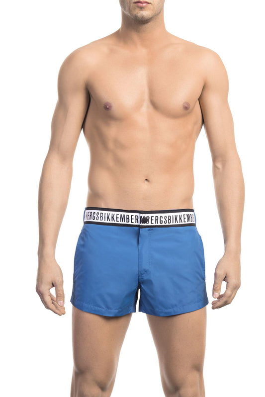 Sleek Blue Swim Shorts with Signature Band