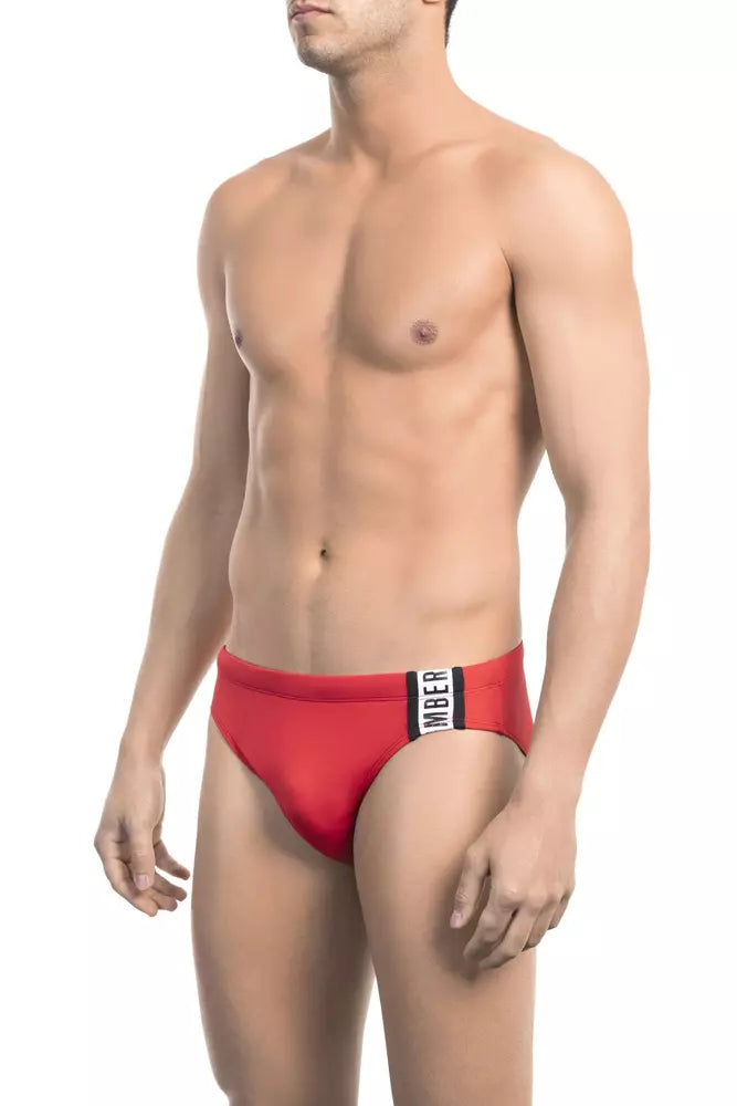 Red Side Print Swim Briefs