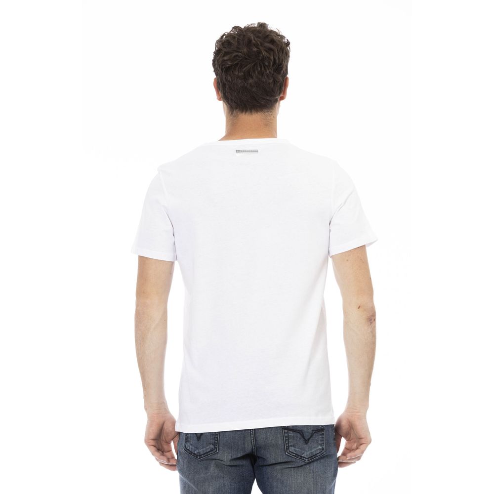 Crisp White Cotton Tee with Print Detail