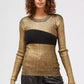 Glamorous Gold Long-Sleeved Sweater with Fancy Print