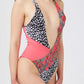 Fuchsia Patterned Swimsuit with Chic Neckline