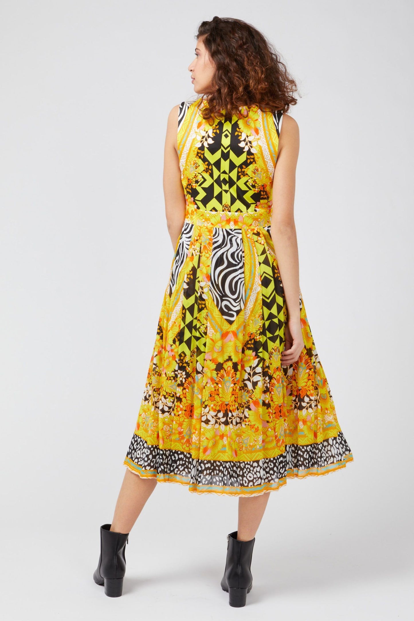 Chic Sleeveless Yellow Patterned Dress