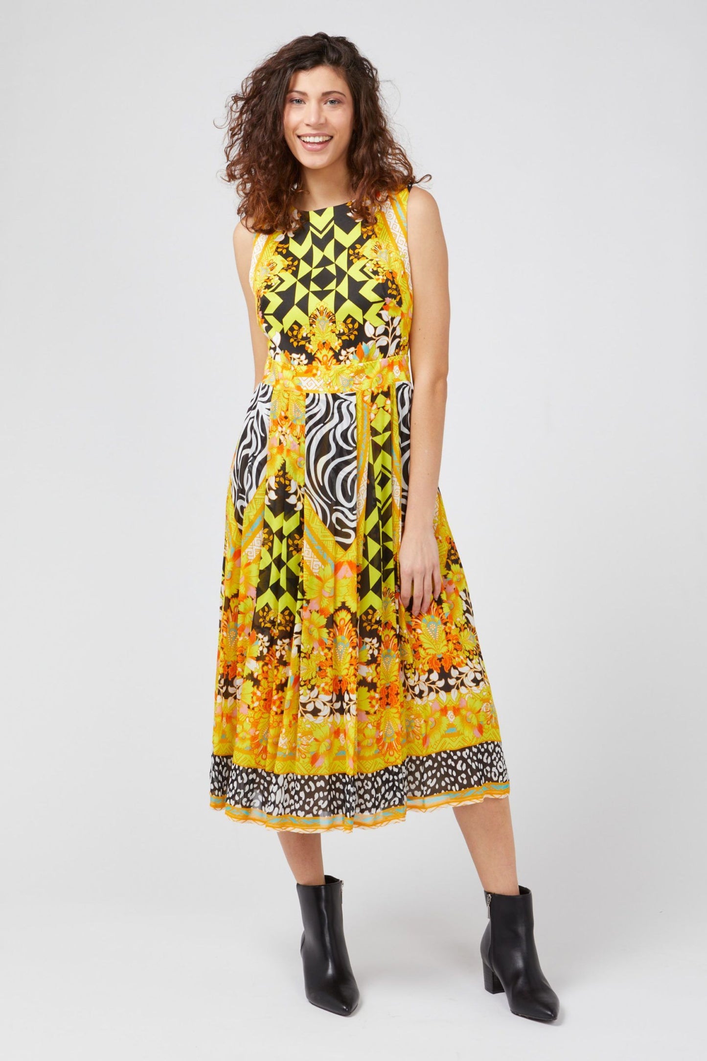 Chic Sleeveless Yellow Patterned Dress