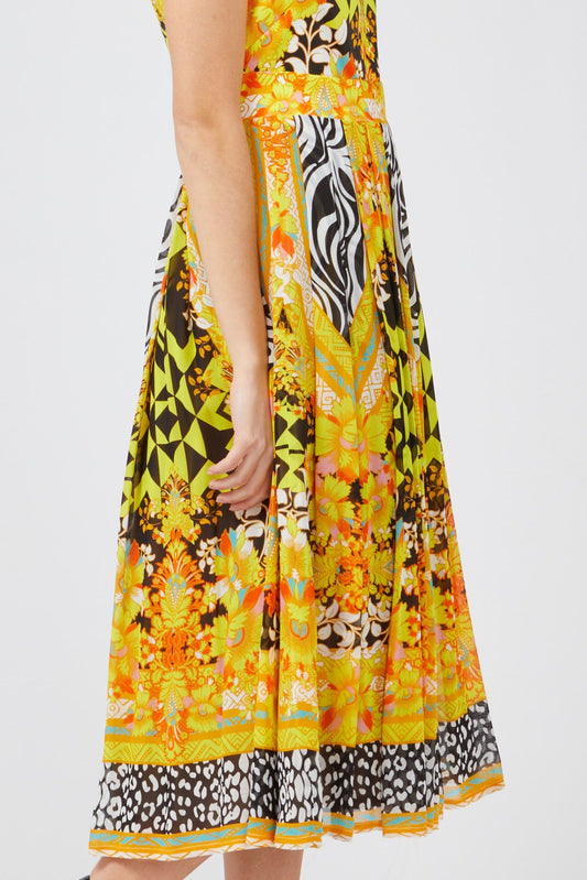 Chic Sleeveless Yellow Patterned Dress