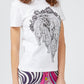 Chic Printed White Tee with Logo Detail