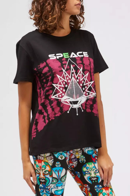 Chic Graphic Print Cotton T-Shirt - Black