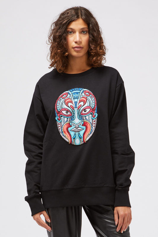 Oriental Print Oversized Sweatshirt