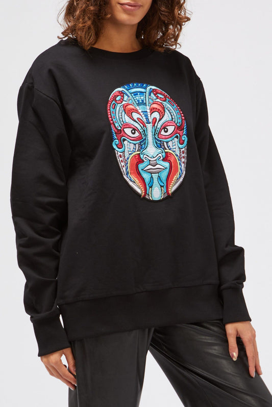 Oriental Print Oversized Sweatshirt