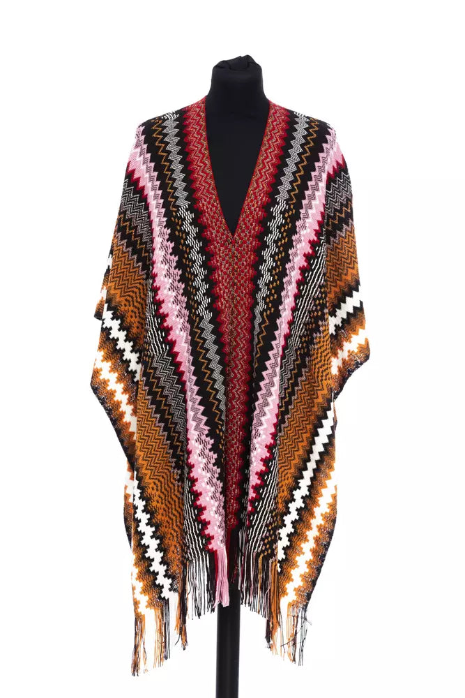 Elegant Geometric Fringed Poncho