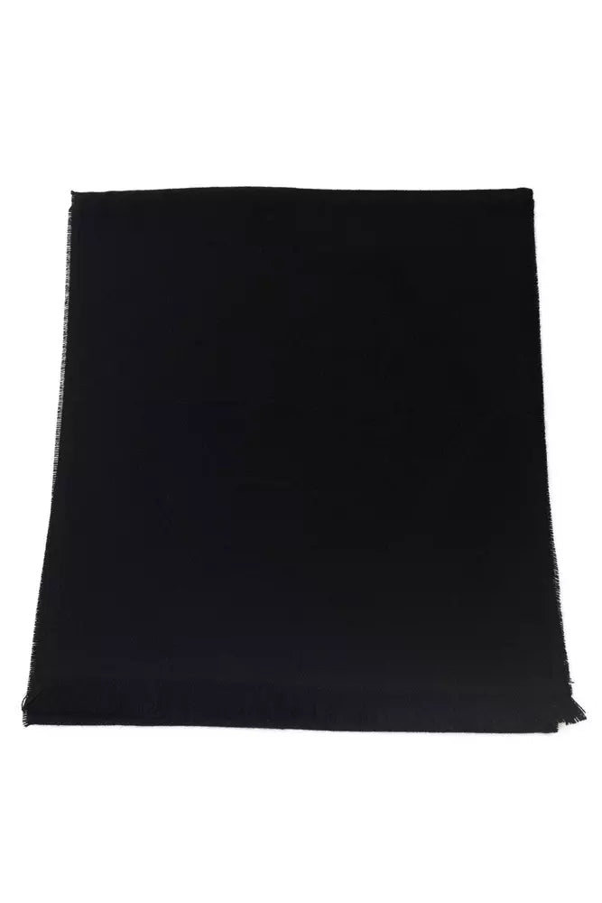 Elegant Fringed Logo Scarf in Black