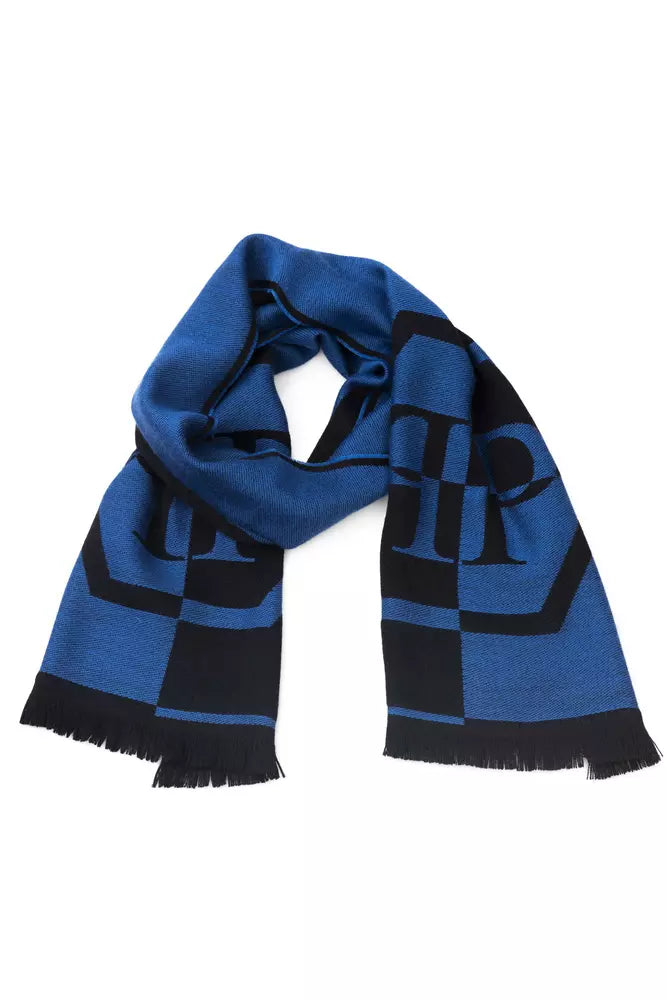 Elegant Fringed Logo Scarf in Blue