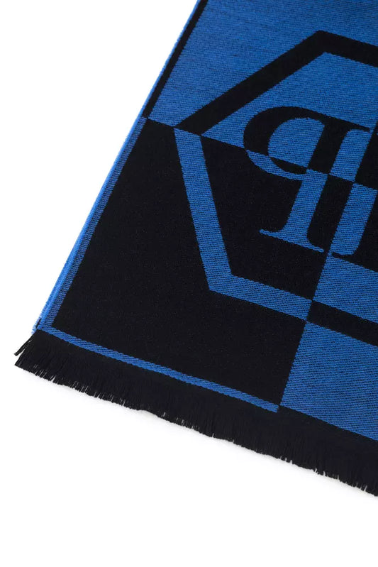 Elegant Fringed Logo Scarf in Blue