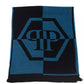 Elegant Fringed Blue Wool-Blend Scarf