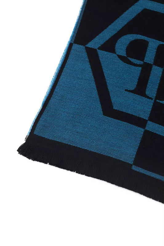 Elegant Fringed Blue Wool-Blend Scarf