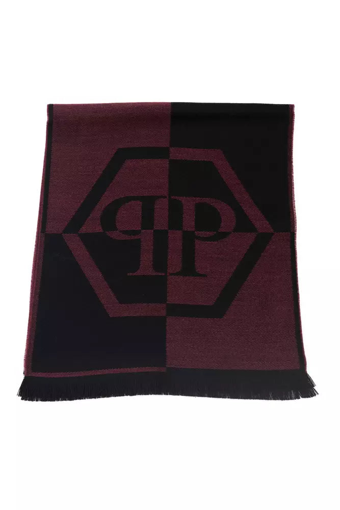 Elegant Burgundy Fringed Wool-Blend Scarf