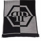 Chic Gray Fringed Logo Scarf