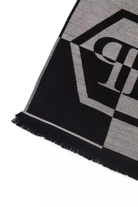 Chic Gray Fringed Logo Scarf