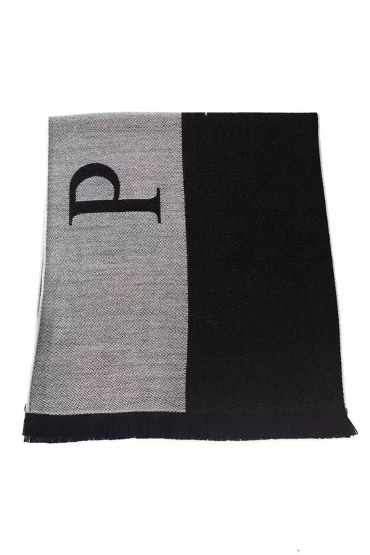 Chic Gray Fringed Logo Scarf