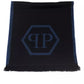 Chic Blue Fringed Logo Scarf