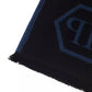 Chic Blue Fringed Logo Scarf
