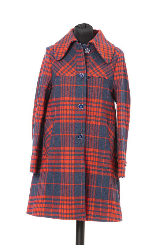 Elegant Flared Check Print Coat