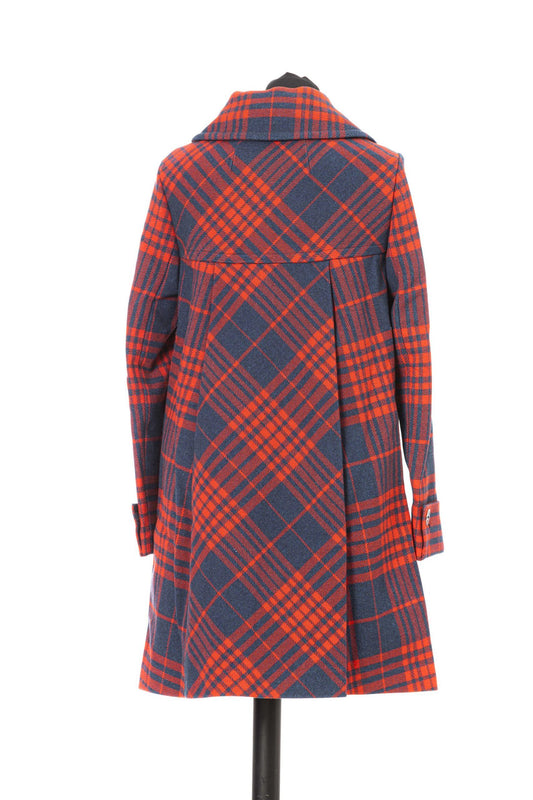 Elegant Flared Check Print Coat