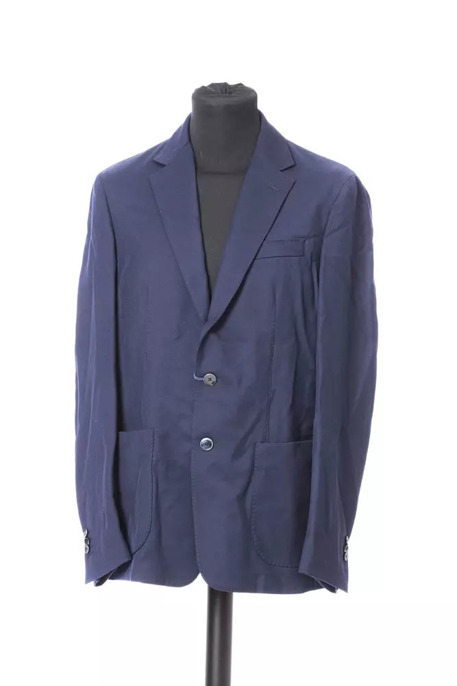 Elegant Slim Cut Blue Fabric Jacket