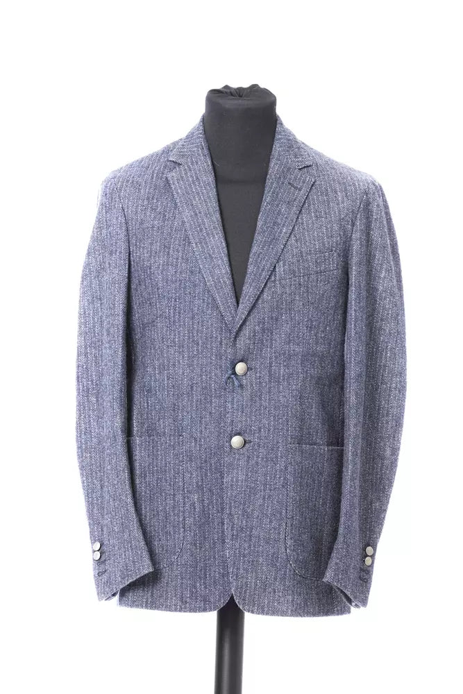 Elegant Blue Cotton Comfort Cut Jacket