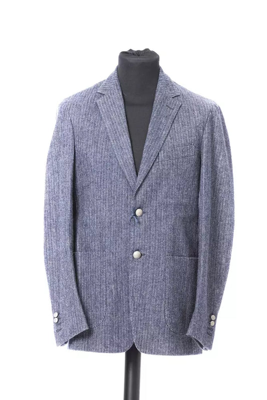 Elegant Blue Cotton Comfort Cut Jacket