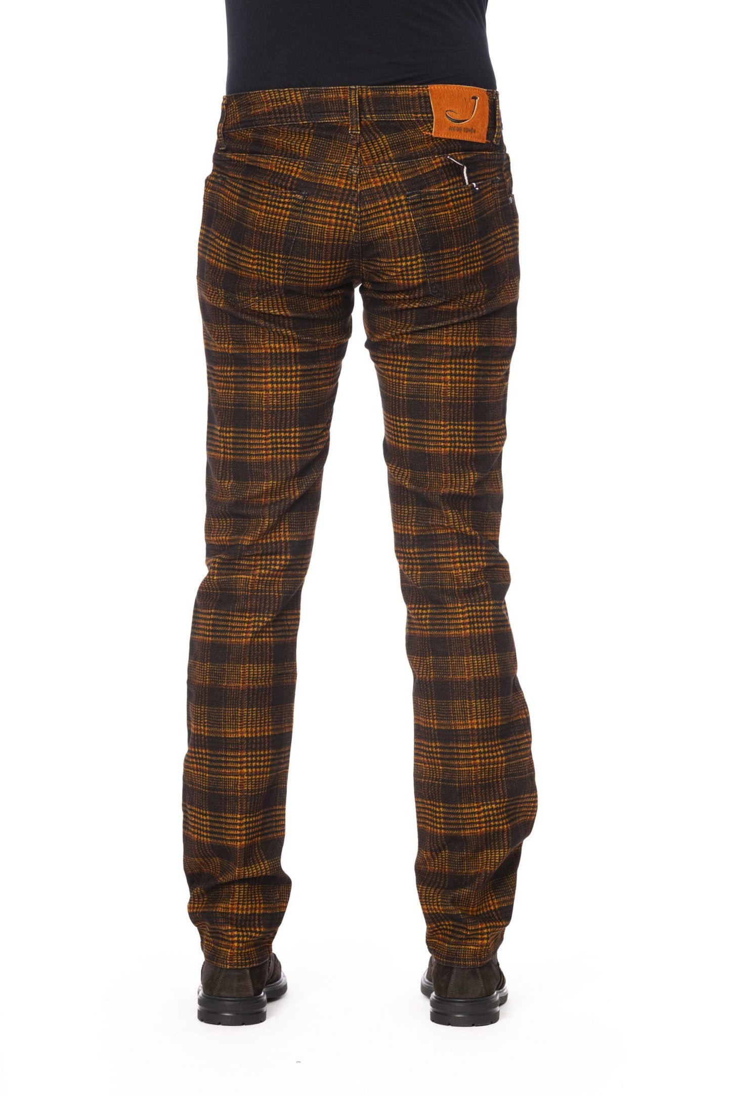 Chic Orange Checked Regular Fit Jeans