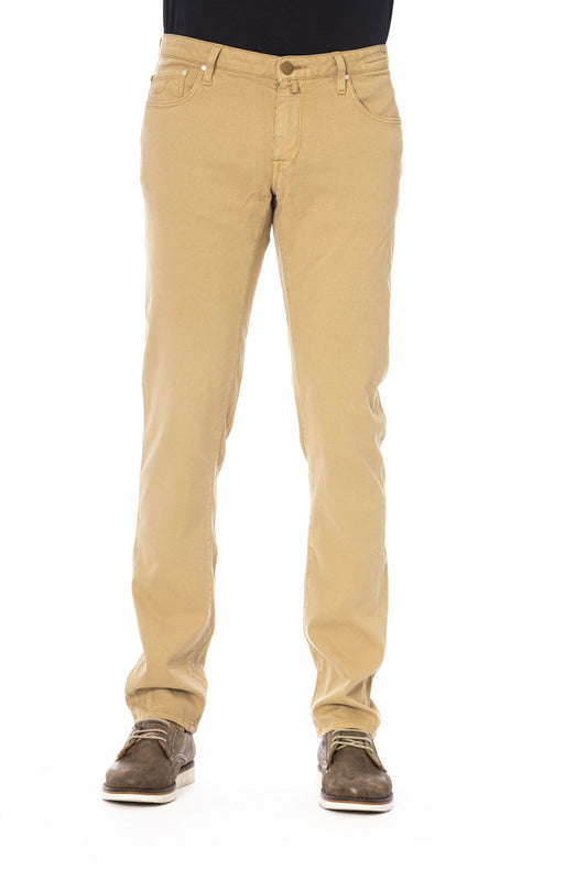 Luxury Beige Embroidered Jeans