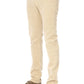 Beige Cotton Blend Jeans with Embroidered Accents