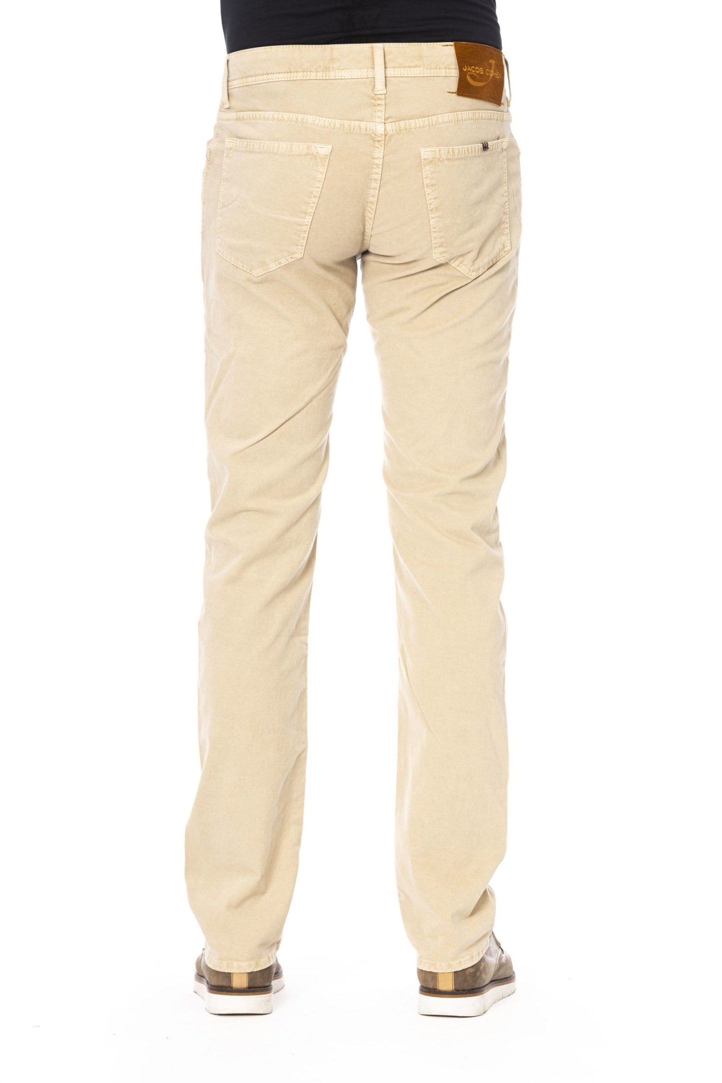 Beige Cotton Blend Jeans with Embroidered Accents